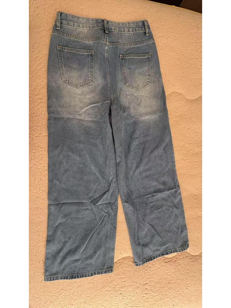 Retro gewaschene Mehrprozess-Jeans für Damen mit weitem Bein - Lockerer Schnitt