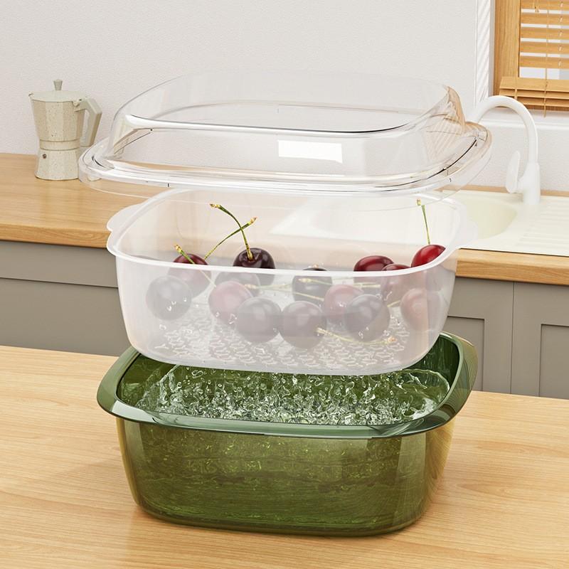 2 Layer Refrigerator Storage Box Vegetable Fruit Box Kitchen Drain Basket Food Multifunction Organizers with Lid Large Capacity