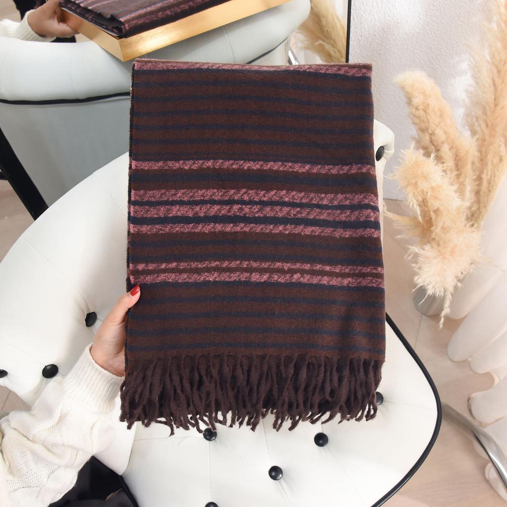 Retro design striped color matching scarf, high-end trend fashion women's imitation cashmere warm scarf