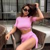 Summer 2025 Women's Sexy Knit Crop Top & Slit Button Mini Skirt Set