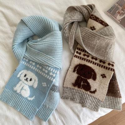 Foulard Cyclisme Chiot Moelleux Doux Cool Hiver Foulard en Laine Chat Cartoon Foulard Tricoté Filles
