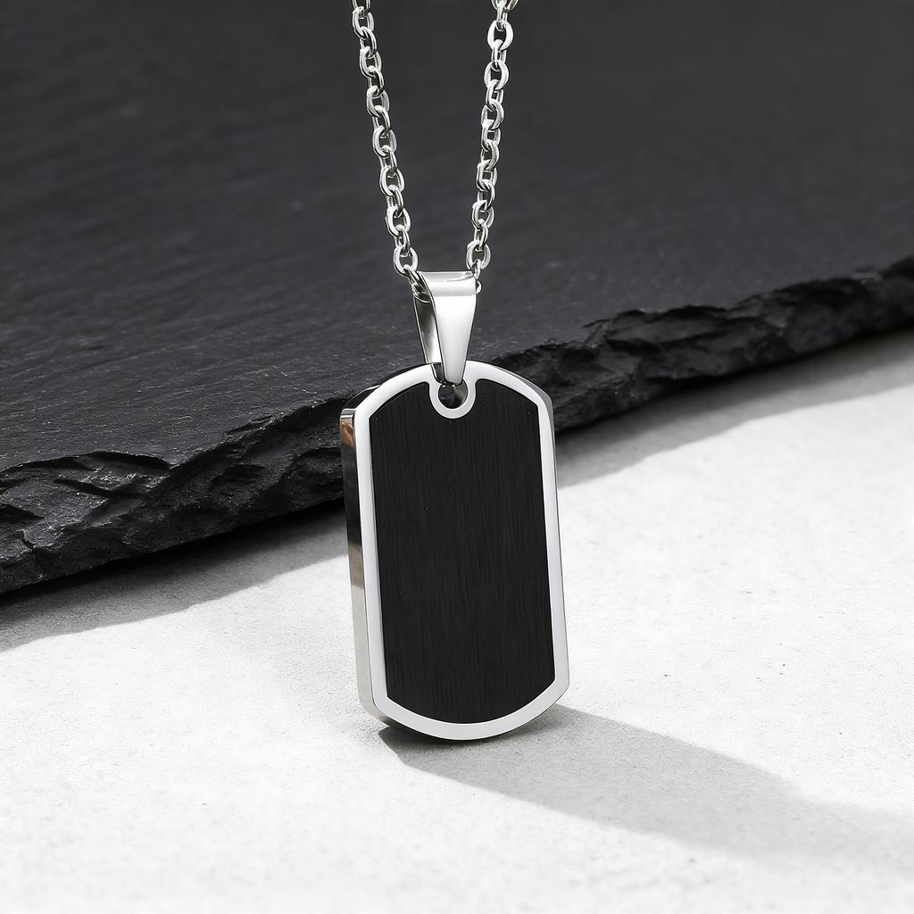 Trendy Dog Tag Necklace for Men Boys,Waterproof Stainless Steel Black Military Pendant,Casual Male Jewelry Gift