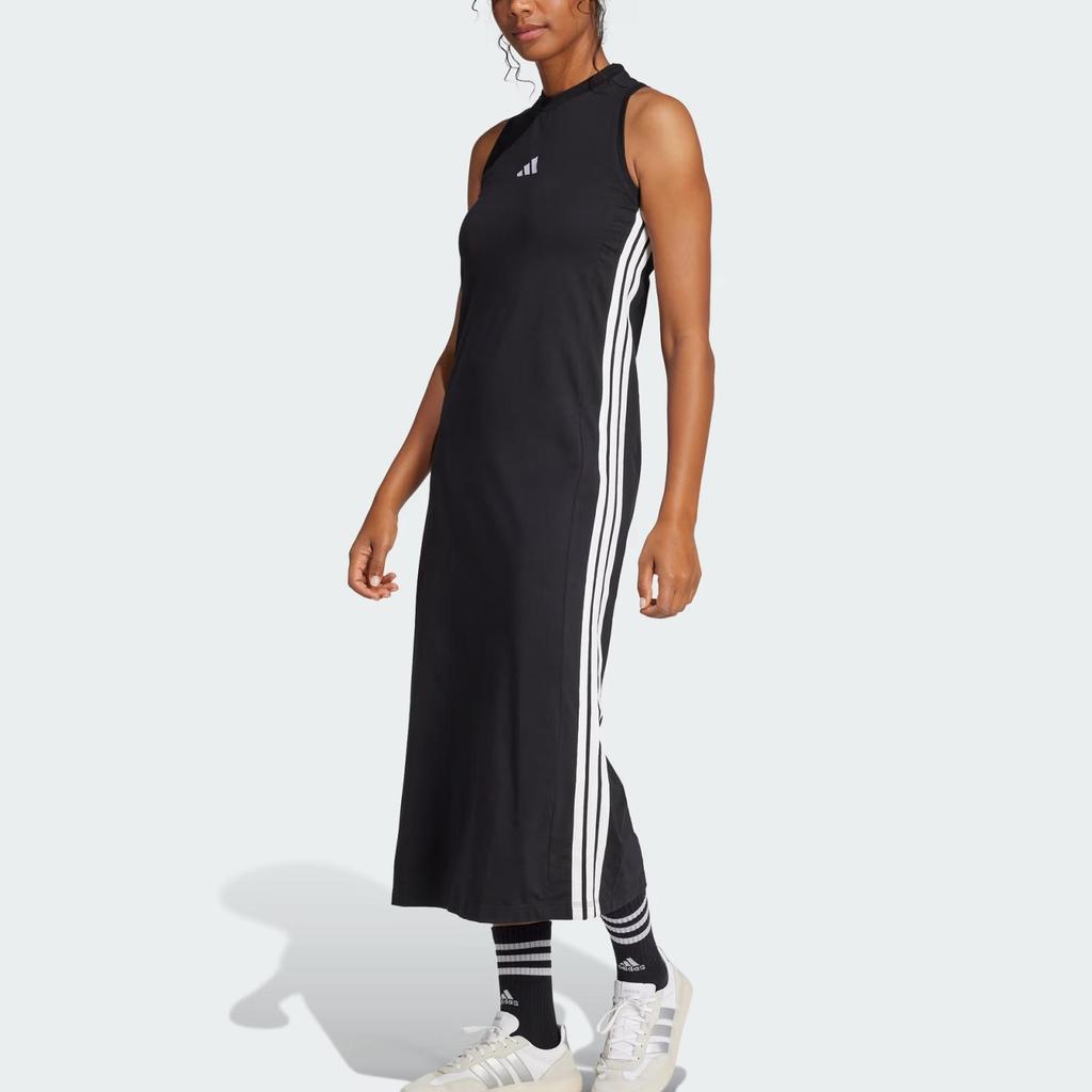 adidas Essentials 3-Stripes Sportswear Long Racerback Dress Women Dress Black White JE1208