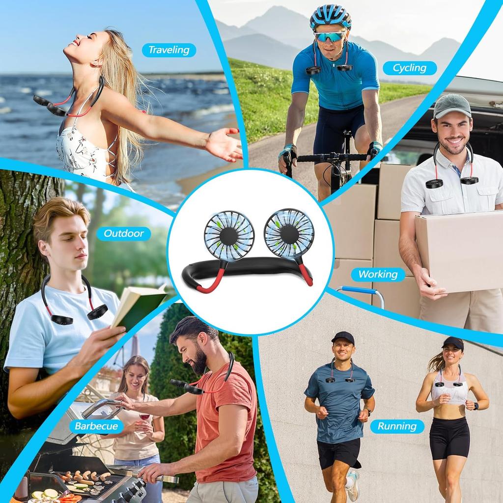 Travel Portable Neck Fan Usb Personal Mini Lazy Person Fan 360 Degree Rotation Cooling Wearable Fan with Electric Power Source