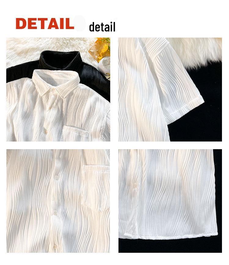 Men's Short-Sleeve Korean Harajuku Casual Ice Silk Shirt