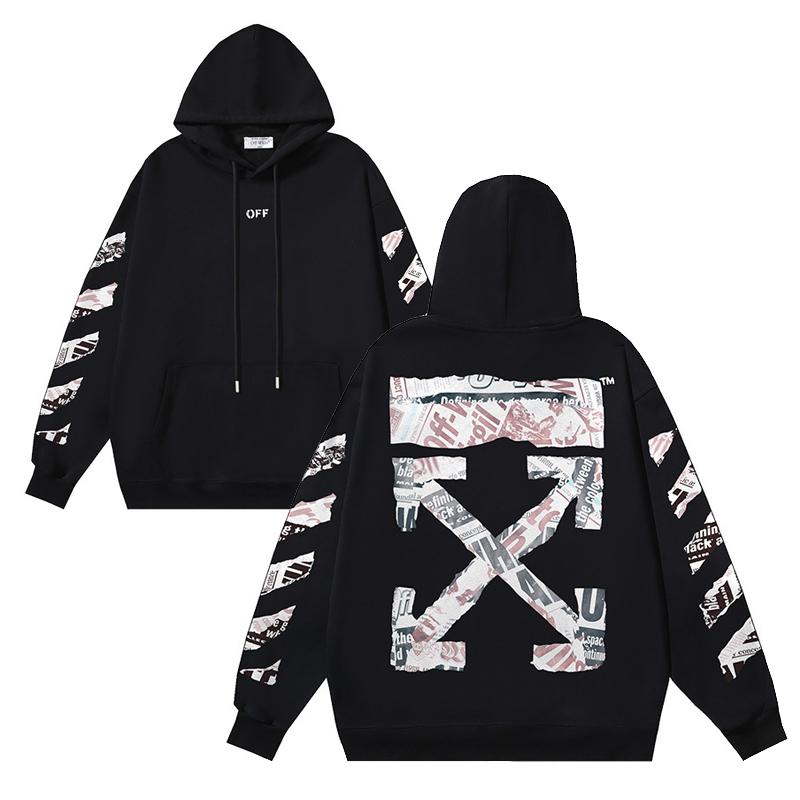 Off-White 2025 Autumn/Winter New Newspaper Arrow Pattern Printed Men's Hoodie