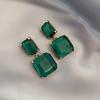 New Geometric Green Glass Square Pendant Earrings Simple and Luxury Accessories for European and American Women’s Jewelry