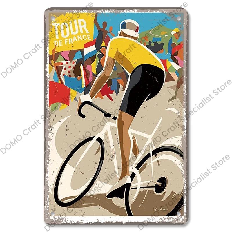 Placa de bicicleta Placa de lata de metal Ciclismo Corrida Vintage Metal Poster Wall Art Decor para Bike Club Garage Man Cave