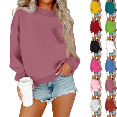 Damen Casual Mode Rundhals Langarm Sweatshirt mit Taschen
