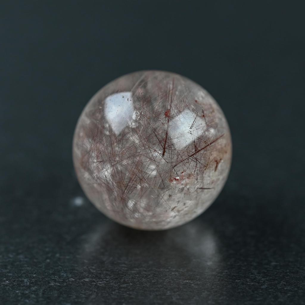 Eigado Rutilated Quartz Red Rutilated Good Work Power Amulet Sphere, 25mm, 21.7g, Quartz, Fortune, Luck, Stone,