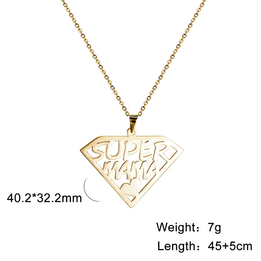 Lemegeton Mama Letter Necklace For Women Super Papa Mom Dad Pendant Stainless Steel Chain Choker Necklace Jewelry Mother's Day