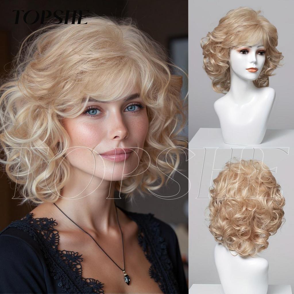 Elegant Silver-White Short Curly Wig for Women - Realistic Bobo Style for Middle-Aged and Elderly Ladies