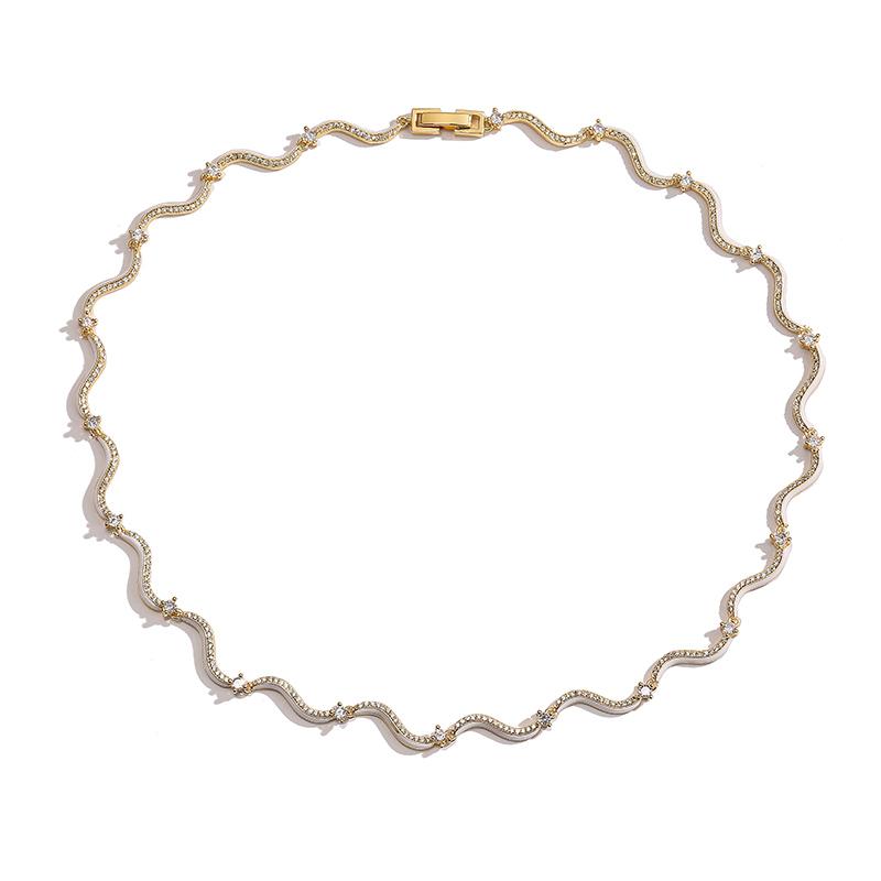 HECHENG,Fashion Enamel Chains Necklace Bracelet Zircon Sets Brass Chain Wave Multicolor Women Wholesale Wedding Gifts