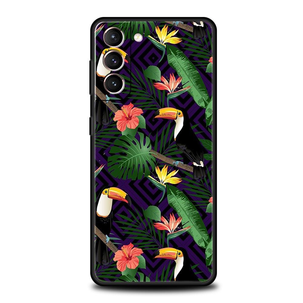 Vintage Banana Leaf Flower Phone Case For Samsung Galaxy S24 S23 S22 S20 Ultra S21 FE 5G S10 S9 Plus S10E Soft Silicone Cover