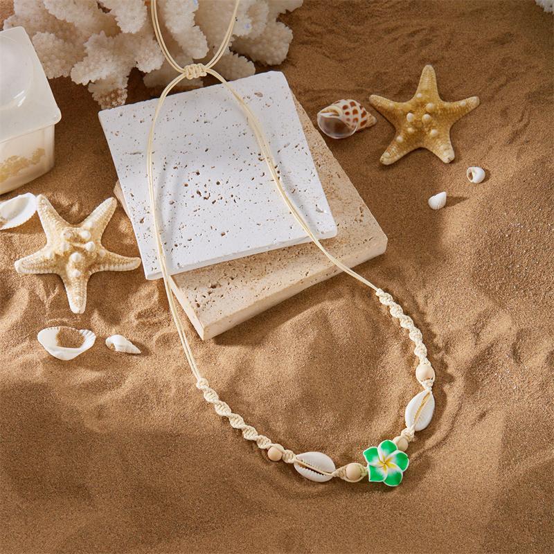 Bohemia Sea Shell Choker Necklace For Women Fashion Summer Sweet Flower Pendant Hand-woven Rope Neck Chain Jewelry Accessory