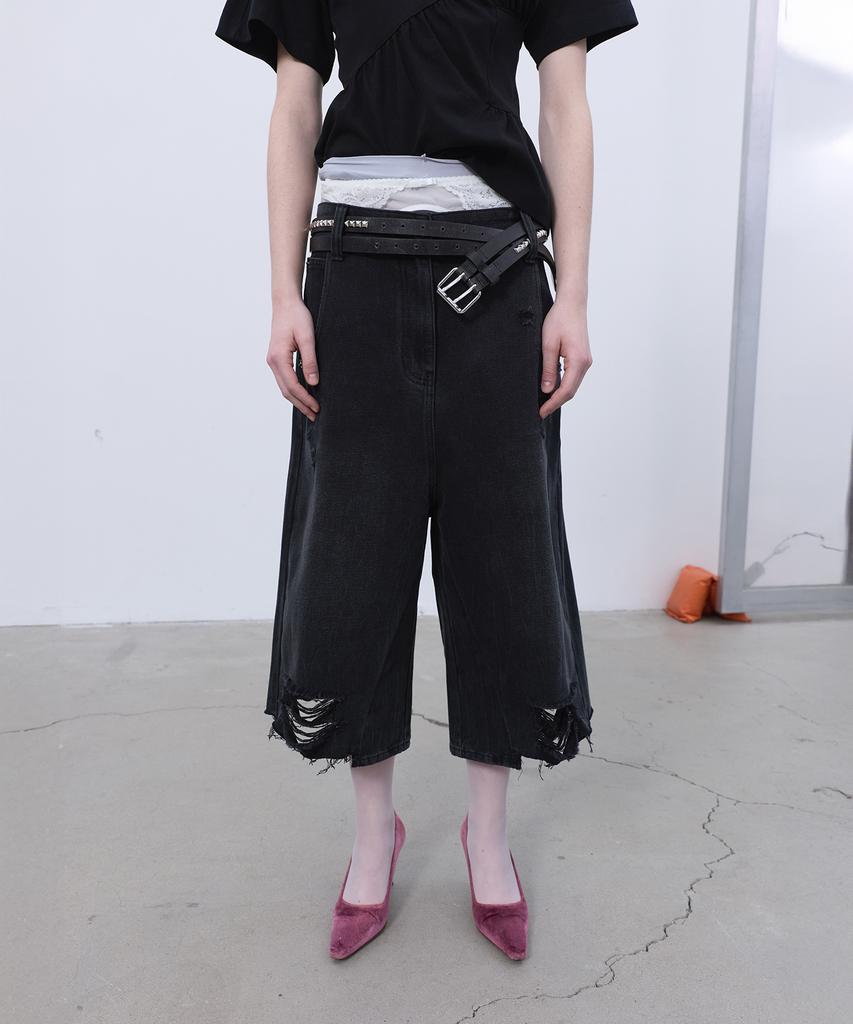 LCDC™ Back-Pleated Denim Shorts (Black)