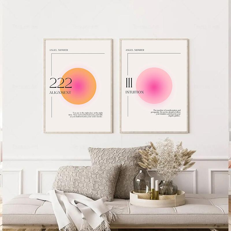 Gradient Spiritual Aura Angel Number Canvas Painting and Print Aesthetic Danish Pastel Poster Wall Art Picture Living Room Decor