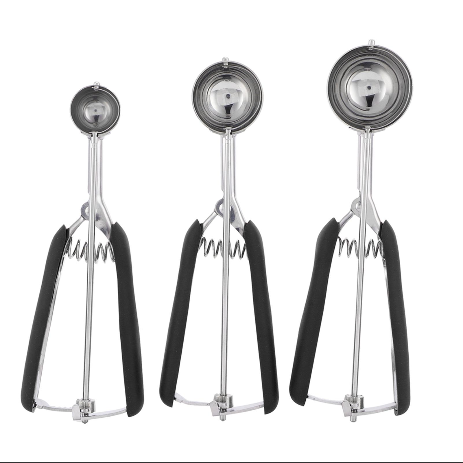 Mfyspace Black 3Pcs Ice Cream Scoop Cookies Scoop Set Stainless Steel Ice Cream Spoon Watermelon Digger