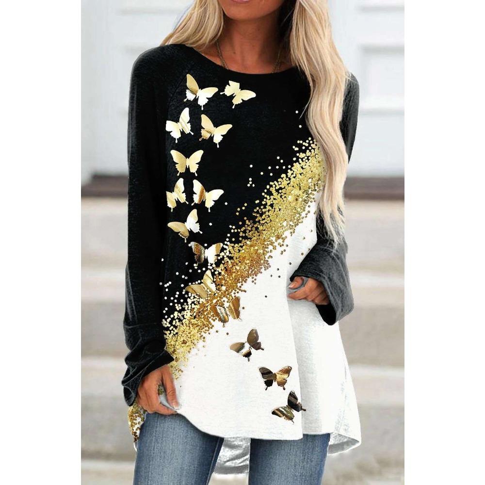 

Autumn Winter Fashion Casual round Neck T-Shirt Long Sleeve Cotton Comfortable Print Design Commute Style Women s Top 6XL