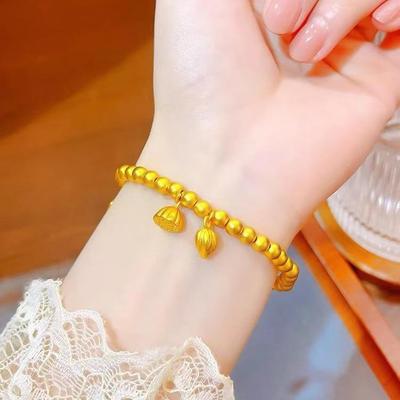 Ancient Sand Gold Women's Lotus Pod Bracelet - Gold Plated Good Luck Jewelry
