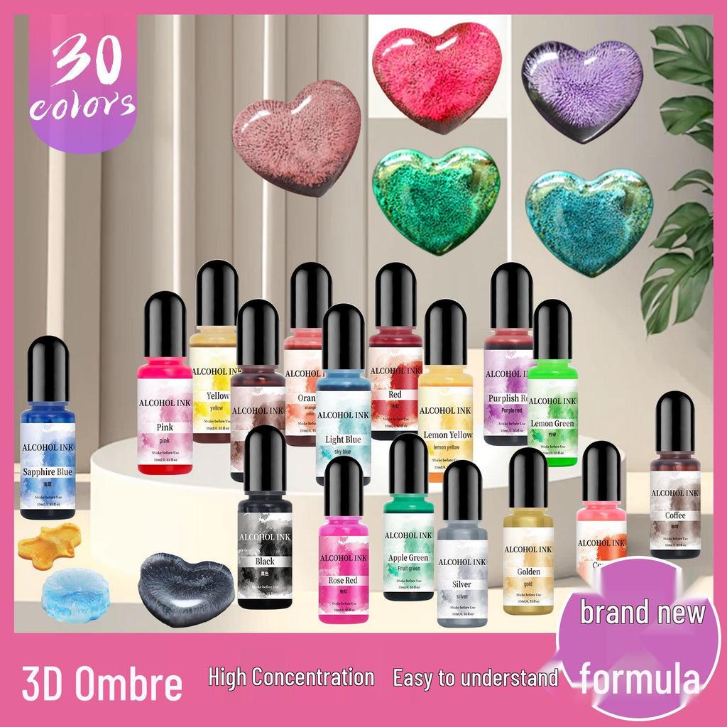 Automatic Diffusion 3D Bleeding Effect Crystal Epoxy Colorant - 30-Color DIY Alcohol Ink Set
