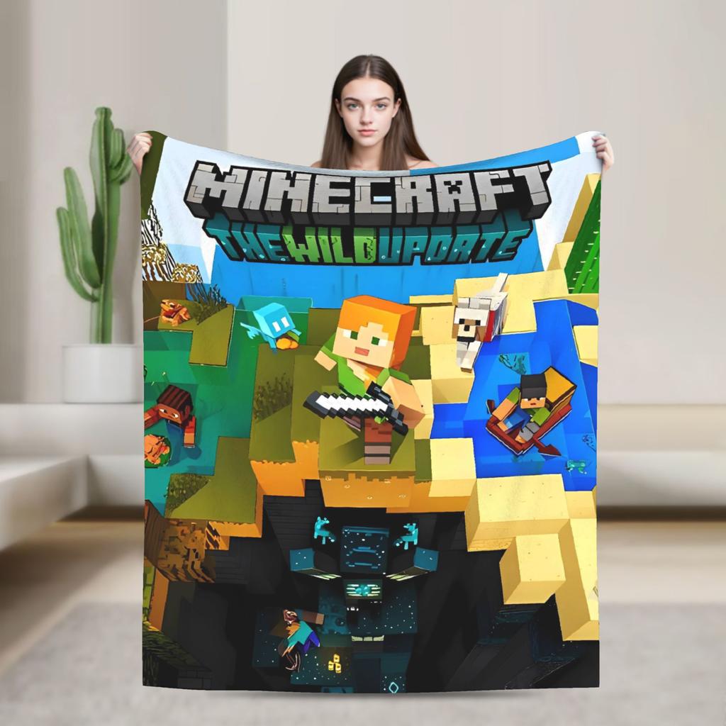 Super Soft Plush Bedding Throws Cartoon Mines Pixels Game  Blankets  For Couch Bed Camping Flannel Bedspread Bed Cover