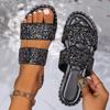 2024 nuove pantofole fondo piatto fibbia punta tonda paillettes scivolo moda estate spiaggia pantofole da donna