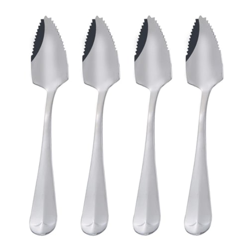 OUNONA 4 Pieces Half Serrated Spoons, Serrated Edge Spoons for Stirring Iced Tea, Serrated Grapefruit Spoons, Stainless Steel Fruit Serrated