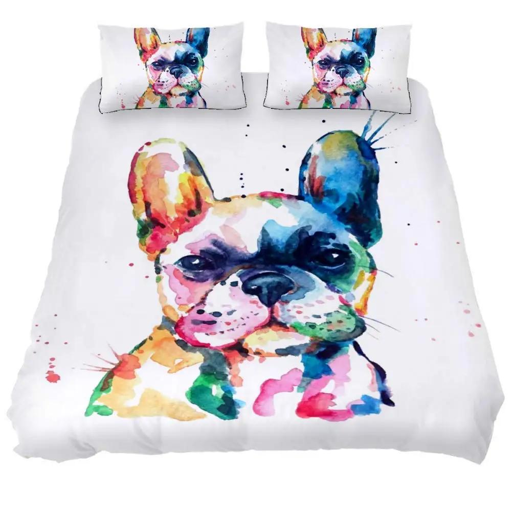 Watercolor Dog Bedding Set Cute Happy Colorful Puppy Duvet Cover Cartoon Bedding Decoration Queen for Women Children Girls Gift