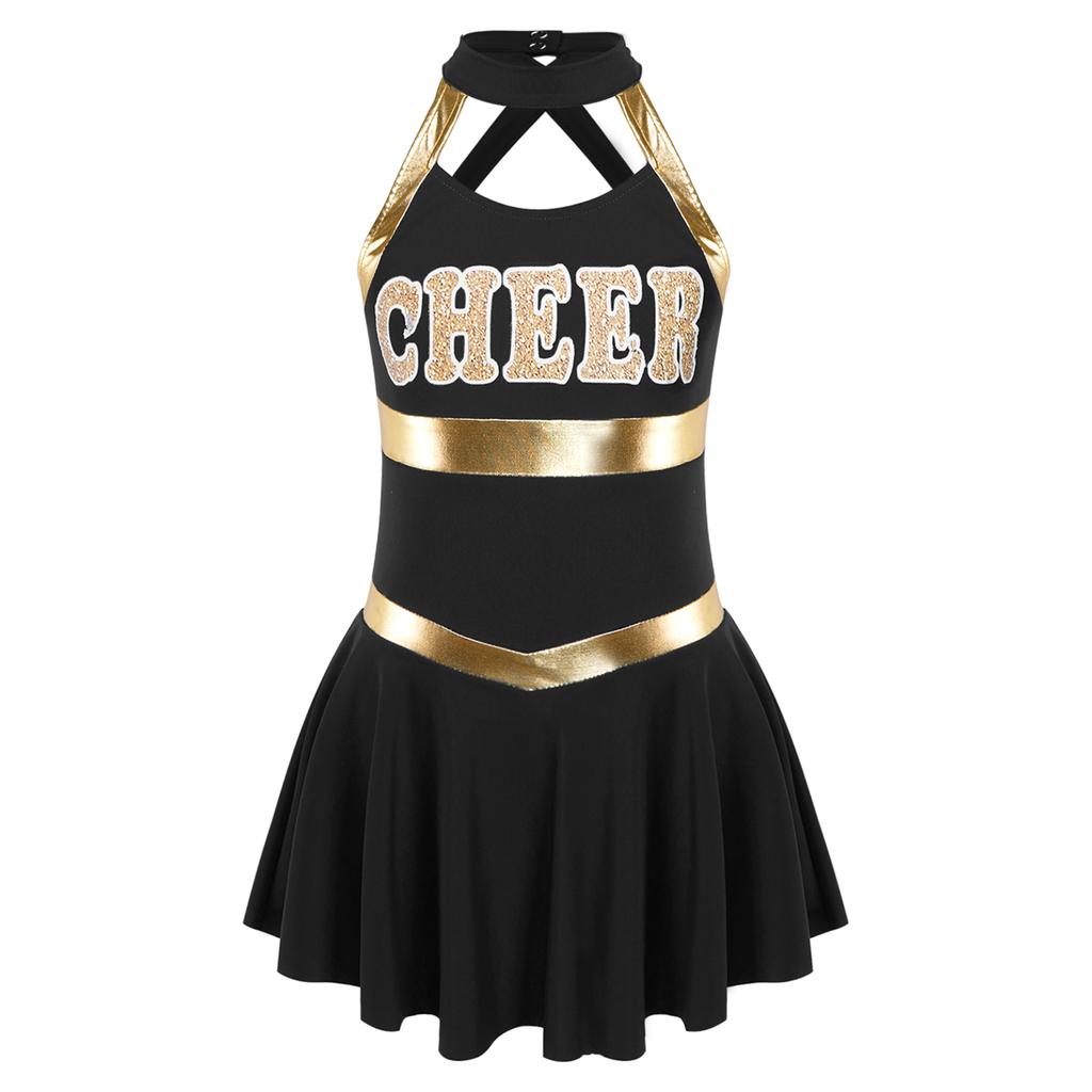 Mädchen Karneval Party Halloween Cosplay Cheerleading Uniform Outfit Ärmelloses Kleid mit überkreuztem Rücken