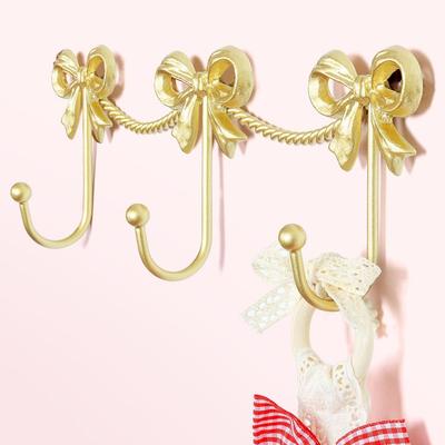 Room Decoration Bow Wall Hooks Wall Mounted Three-Bows Hooks New Metal Bow Hooks  Nursery
