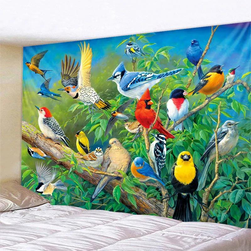 VIKAMA Jungle Bird Tapestry Psychedelic Forest Wall Hanging Exotic Bird Decor Suitable for Bedrooms and Yoga Studios