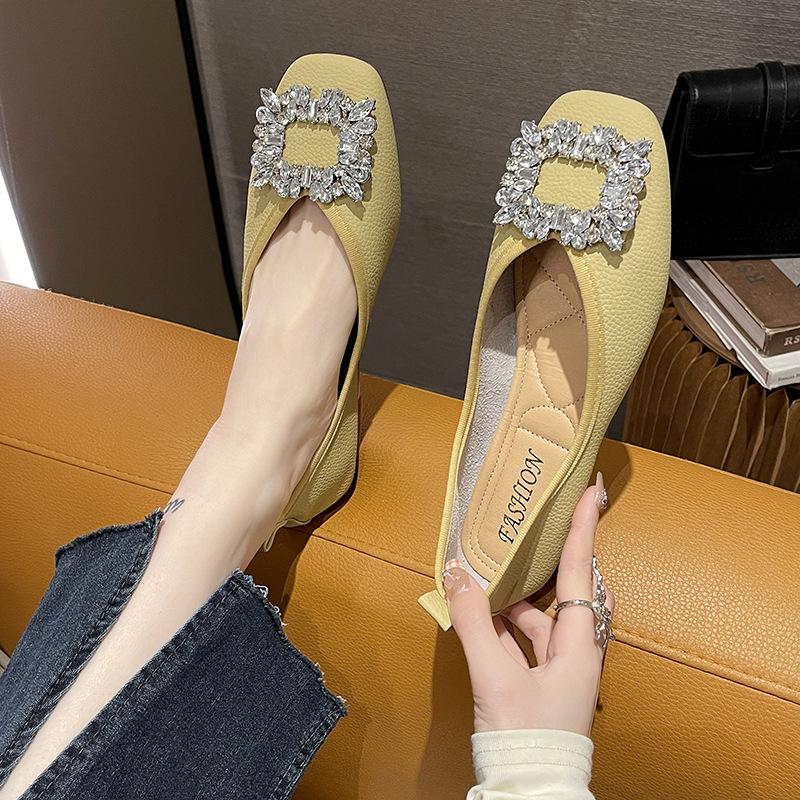 Size 35-43, Large Size Women's Shoes 41 Fat Feet Flat Bottom Shallow Mouth Rhinestone Small Single Shoes Women's Soft Sole One Pedal Ladyshoes 42