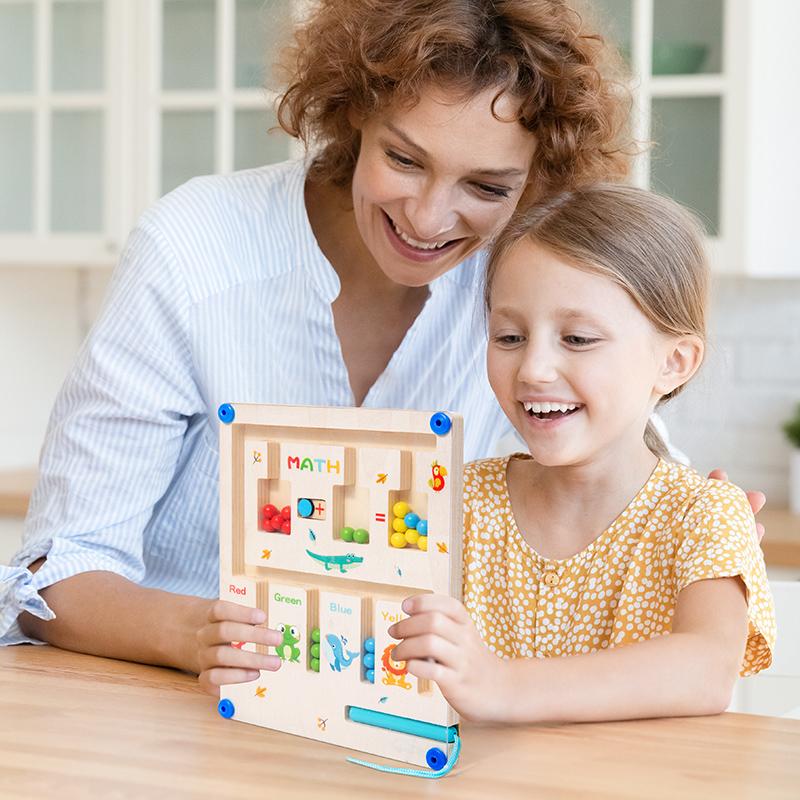 Wooden Magnetic Color Maze Sorting Board Montessori Toy Color Addition and Subtraction Game Educational Toys For Kids Age 3+