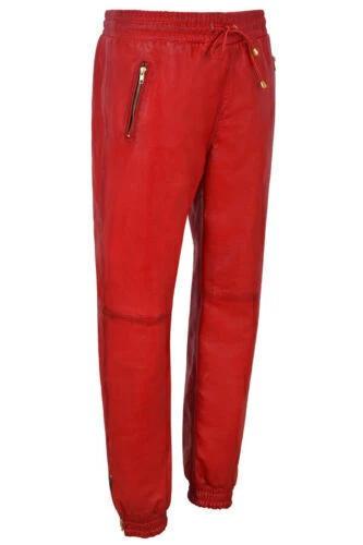 Trousers Handmade Red Sweat Slim Fit Causal Wear Pant Men's Lambskin Leather