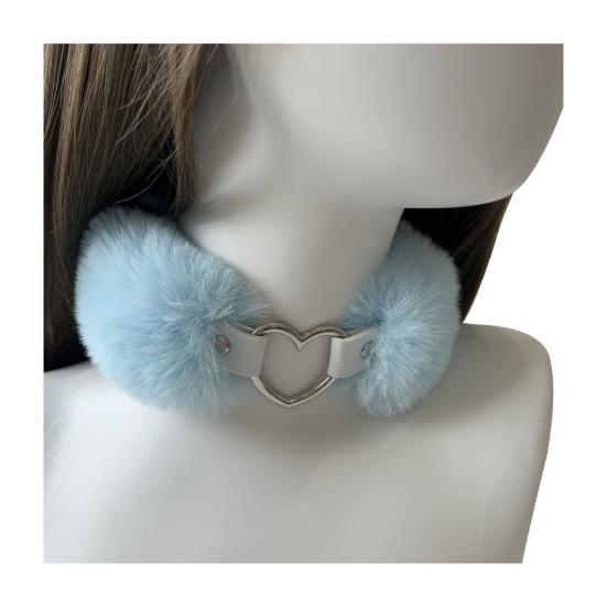 

Пушистый чокер, съемное пушистое ожерелье, чокер из сплава в форме сердца из искусственного меха светло-синий