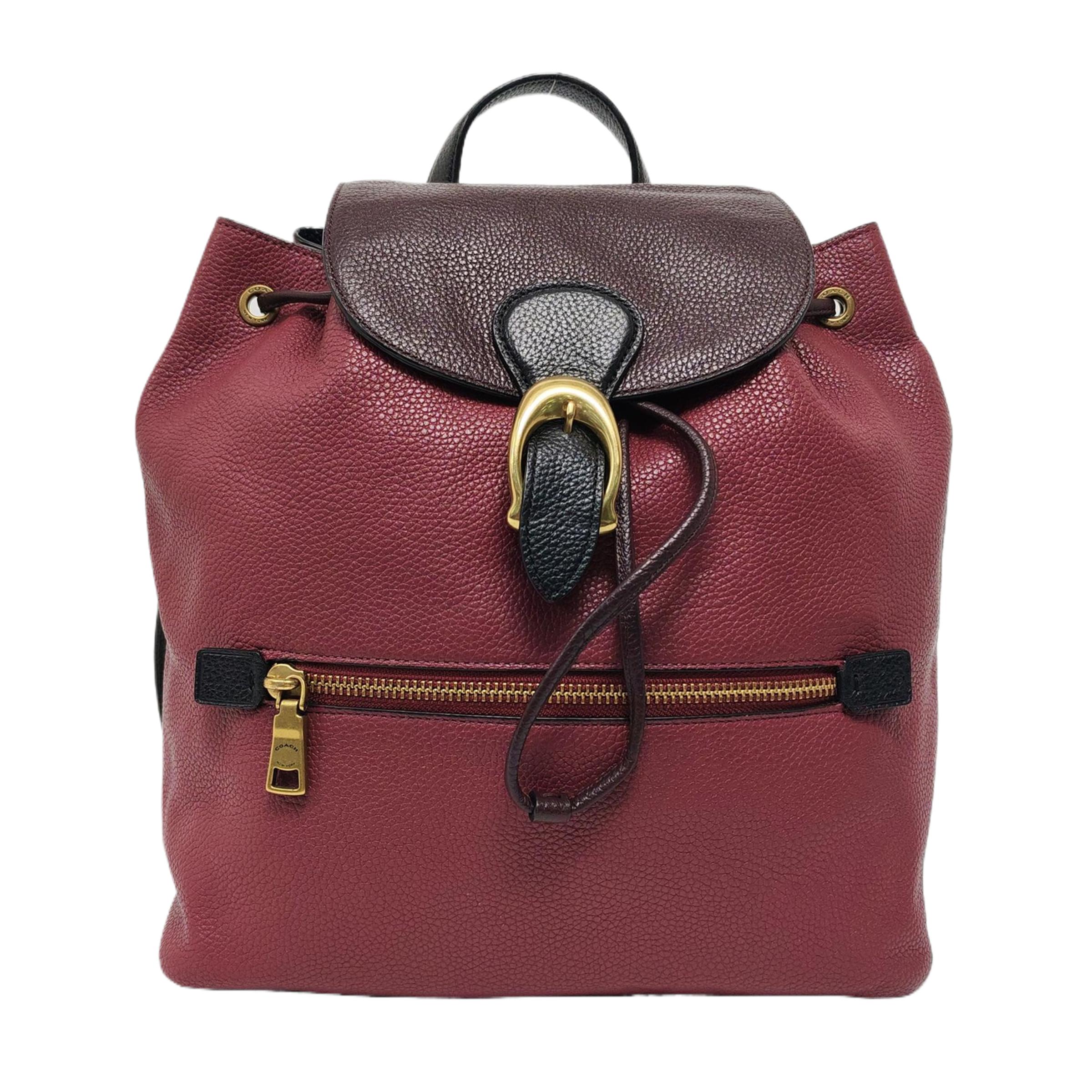 [Pre-Owned] Evie Zipper Metal Turnlock Flap Leather Backpack - Excellent #1S91W1K ONE SIZE