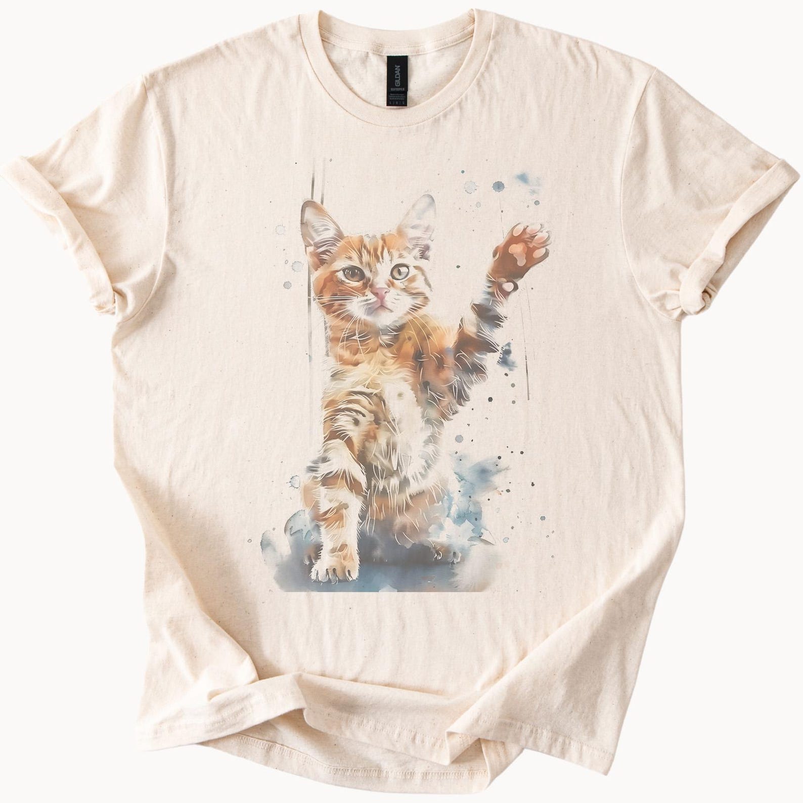 Watercolor Orange Cat Art Shirt Cute Kitten Graphic Tshirt 120