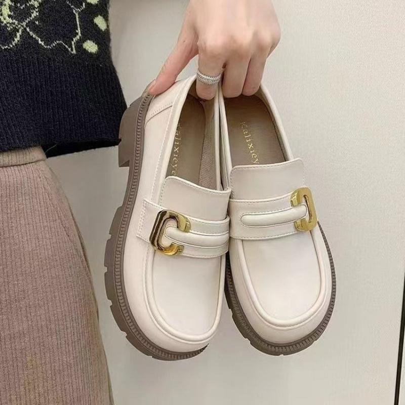 2025 Autumn New Loafers Women's Mid-Heel Single Shoes PU Fashion Low-Cut Slip-On Chunky Heel Deep Mouth Thick Sole Casual