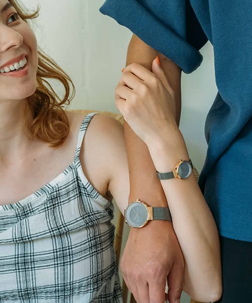 BERING Gray and Stainless Mesh Officially Sapphire Men's & Women's (Unisex) Solar-Powered Watch, Gold, Steel, Strap, 14639-369, Imported, 3-Year