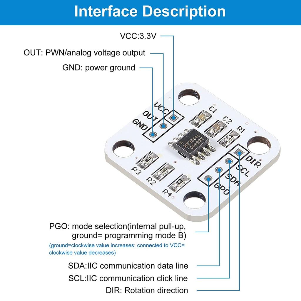 6PCS High Precision AS5600 Magnetic Encoder Magnetic Induction Angle Measurement Sensor Module 12bit (6)