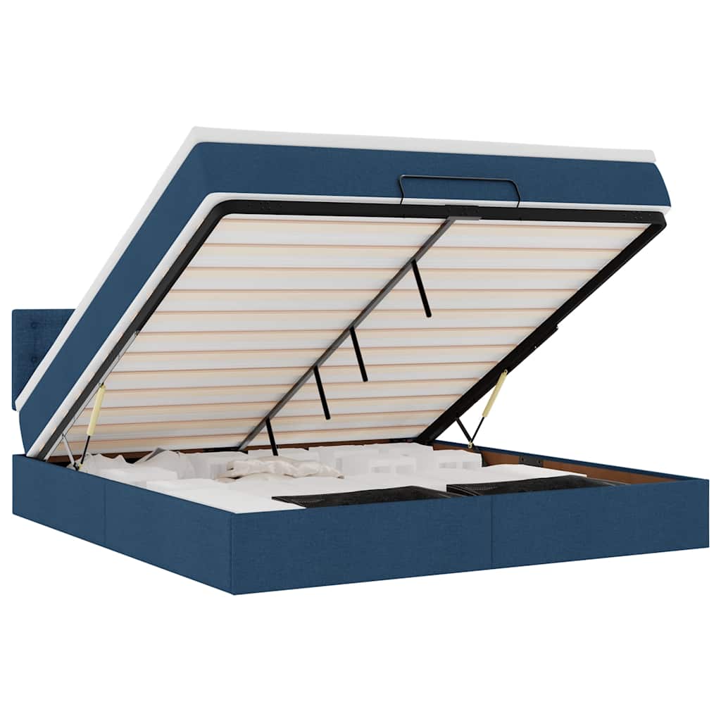 Ottoman Bed with Mattress Blue 160x200 cm Fabric
