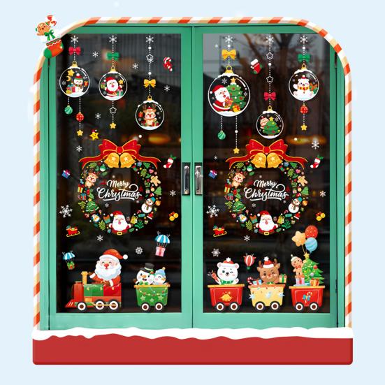 Vánoční přilnavé dekorace na okno Vánoční strom Santa Sob Sněhulák Samolepky na sklo Odnímatelné statické nálepky na okno pro zimní svátky Domácí párty potřeby