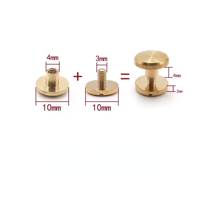 10Sets Brass Flat Head Rivets Leather Belt Button Stud Screw Nail Rivet Leather Wallet Rivets Screws Leathercraft Accessories