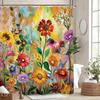 Colorful Flower Blossom Vintage Shower Curtain Set 60Wx71H Inches Art Oil Painting Retro Botanical Polyester Waterproof
