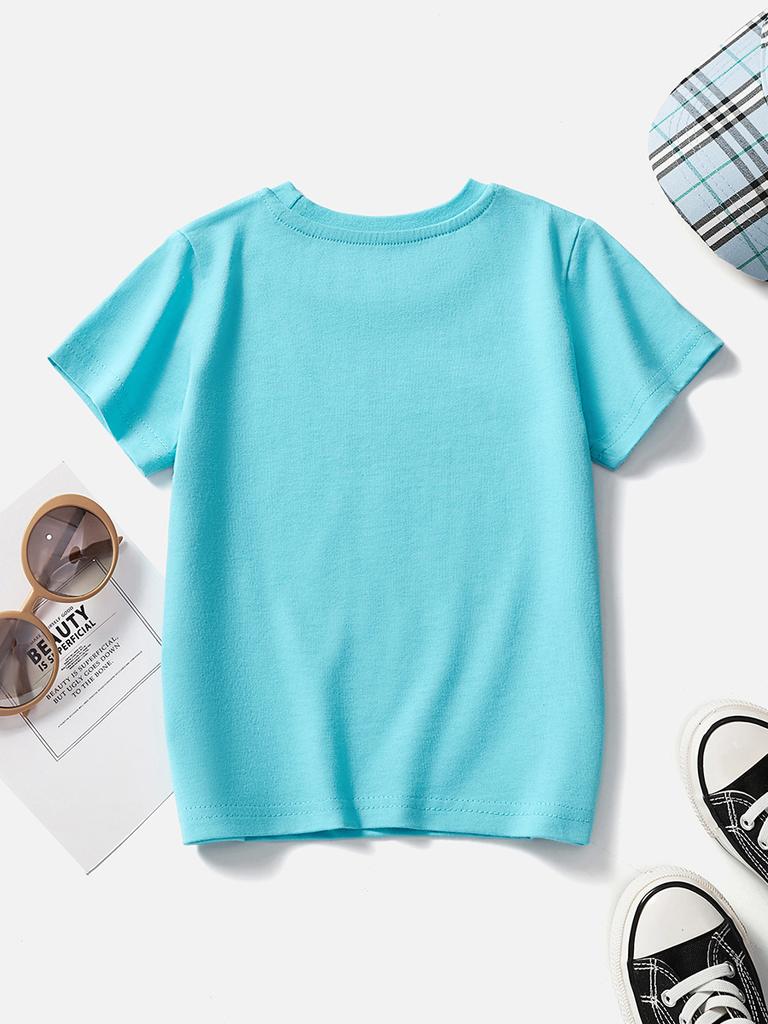 Boys Blue T-Shirt Summer Short Sleeve Cartoon Car Pattern Kids Cotton Tee Casual Top