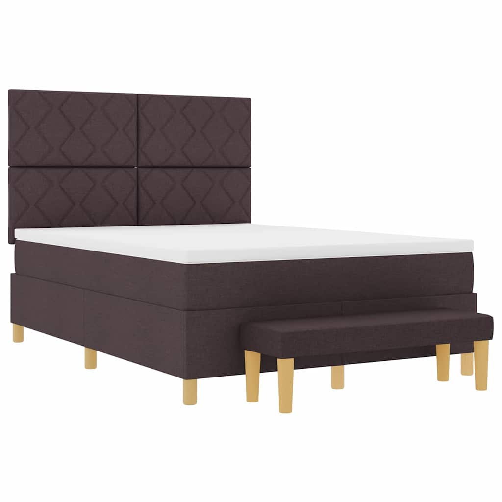Box Spring Bed with Headboard Dark Brown 190 x 140 cm Fabric