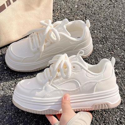 New Women Platform Sneakers Lace-up Autumn Sports Dad Shoes High Top Chunky Casual Shoes Woman Thick Bottom Mesh White Shoes