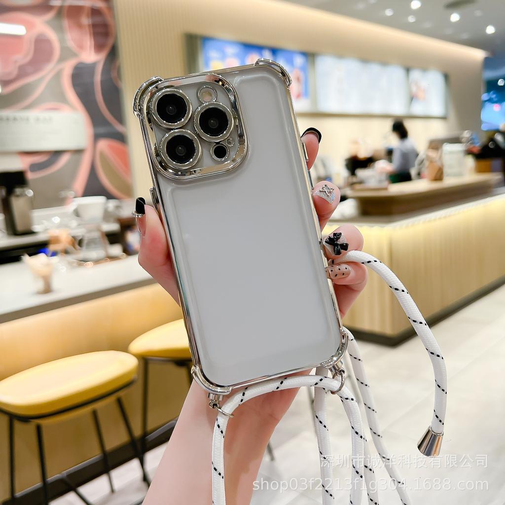 Electroplated space case diagonal span lanyard suitable for iphone17ProMax mobile phone case Apple 15 anti-drop 16 protective case