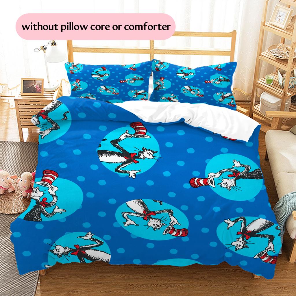 The Cat In the Hat Pattern Bedding Home Decoration Birthday Gift (1 * Duvet Cover + 2 * Pillowcase, Without Core)